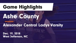 Ashe County  vs Alexander Central Ladys Varsity Game Highlights - Dec. 19, 2018