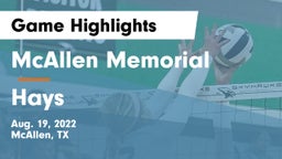 McAllen Memorial  vs Hays  Game Highlights - Aug. 19, 2022