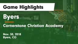 Byers  vs Cornerstone Christian Academy Game Highlights - Nov. 30, 2018