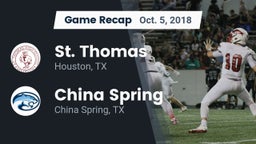 Recap: St. Thomas  vs. China Spring  2018