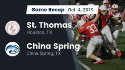 Recap: St. Thomas  vs. China Spring  2019