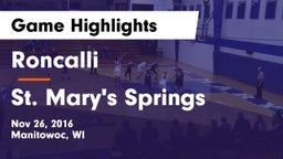 Roncalli  vs St. Mary's Springs  Game Highlights - Nov 26, 2016