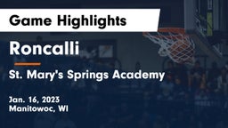Roncalli  vs St. Mary's Springs Academy  Game Highlights - Jan. 16, 2023