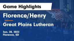 Florence/Henry  vs Great Plains Lutheran  Game Highlights - Jan. 28, 2022