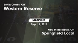 Matchup: Western Reserve vs. Springfield Local  2016