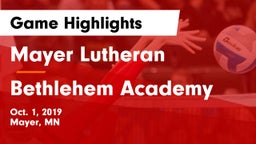 Mayer Lutheran  vs Bethlehem Academy  Game Highlights - Oct. 1, 2019