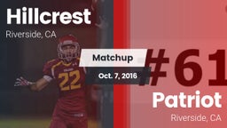 Matchup: Hillcrest High vs. Patriot  2016