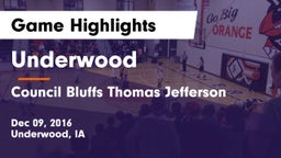 Underwood  vs Council Bluffs Thomas Jefferson Game Highlights - Dec 09, 2016