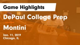 DePaul College Prep  vs Montini  Game Highlights - Jan. 11, 2019