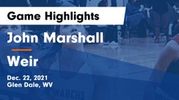 John Marshall  vs Weir  Game Highlights - Dec. 22, 2021