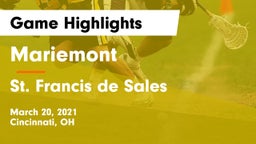 Mariemont  vs St. Francis de Sales  Game Highlights - March 20, 2021