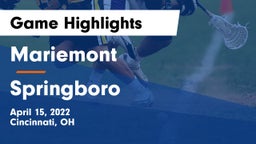 Mariemont  vs Springboro  Game Highlights - April 15, 2022