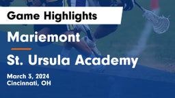 Mariemont  vs St. Ursula Academy  Game Highlights - March 3, 2024