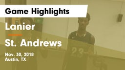 Lanier  vs St. Andrews  Game Highlights - Nov. 30, 2018