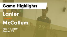 Lanier  vs McCallum  Game Highlights - Jan. 11, 2019