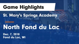 St. Mary's Springs Academy  vs North Fond du Lac  Game Highlights - Dec. 7, 2018