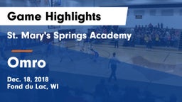 St. Mary's Springs Academy  vs Omro  Game Highlights - Dec. 18, 2018