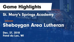 St. Mary's Springs Academy  vs Sheboygan Area Lutheran  Game Highlights - Dec. 27, 2018