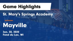 St. Mary's Springs Academy  vs Mayville  Game Highlights - Jan. 30, 2020