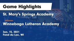 St. Mary's Springs Academy  vs Winnebago Lutheran Academy  Game Highlights - Jan. 15, 2021