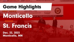 Monticello  vs St. Francis  Game Highlights - Dec. 22, 2023
