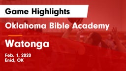 Oklahoma Bible Academy vs Watonga  Game Highlights - Feb. 1, 2020