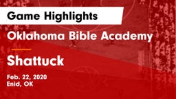 Oklahoma Bible Academy vs Shattuck  Game Highlights - Feb. 22, 2020