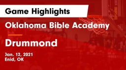Oklahoma Bible Academy vs Drummond   Game Highlights - Jan. 12, 2021