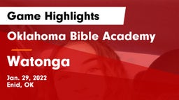 Oklahoma Bible Academy vs Watonga  Game Highlights - Jan. 29, 2022