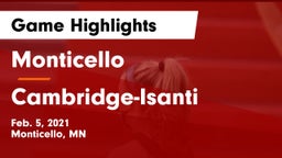 Monticello  vs Cambridge-Isanti  Game Highlights - Feb. 5, 2021