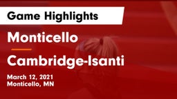 Monticello  vs Cambridge-Isanti  Game Highlights - March 12, 2021