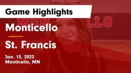 Monticello  vs St. Francis  Game Highlights - Jan. 13, 2022