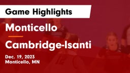 Monticello  vs Cambridge-Isanti  Game Highlights - Dec. 19, 2023