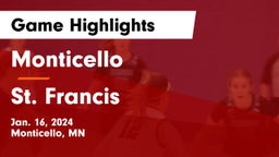 Monticello  vs St. Francis  Game Highlights - Jan. 16, 2024