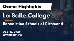 La Salle College  vs Benedictine Schools of Richmond Game Highlights - Dec. 29, 2022
