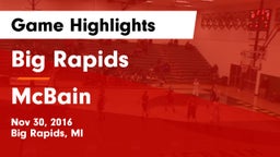 Big Rapids  vs McBain  Game Highlights - Nov 30, 2016