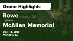 Rowe  vs McAllen Memorial  Game Highlights - Dec. 11, 2020