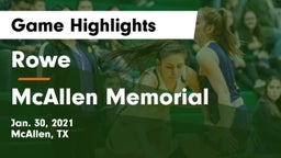 Rowe  vs McAllen Memorial  Game Highlights - Jan. 30, 2021