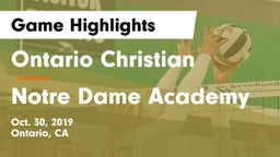 Ontario Christian  vs Notre Dame Academy Game Highlights - Oct. 30, 2019