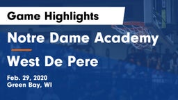 Notre Dame Academy vs West De Pere  Game Highlights - Feb. 29, 2020
