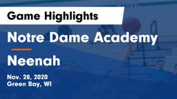 Notre Dame Academy vs Neenah  Game Highlights - Nov. 28, 2020