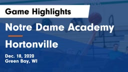 Notre Dame Academy vs Hortonville  Game Highlights - Dec. 18, 2020