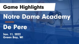 Notre Dame Academy vs De Pere  Game Highlights - Jan. 11, 2022