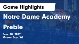 Notre Dame Academy vs Preble  Game Highlights - Jan. 28, 2022