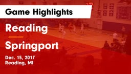 Reading  vs Springport  Game Highlights - Dec. 15, 2017