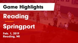 Reading  vs Springport  Game Highlights - Feb. 1, 2019