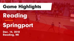 Reading  vs Springport  Game Highlights - Dec. 14, 2018