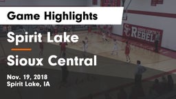 Spirit Lake  vs Sioux Central  Game Highlights - Nov. 19, 2018