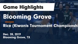 Blooming Grove  vs Rice (Kiwanis Tournament Championship) Game Highlights - Dec. 28, 2019