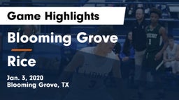 Blooming Grove  vs Rice Game Highlights - Jan. 3, 2020